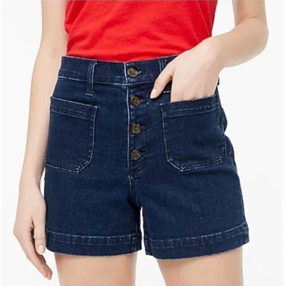 J. Crew Pants - J. Crew Button Fly Denim Shorts Patch Pockets Dark Wash Blue Jean Size 27